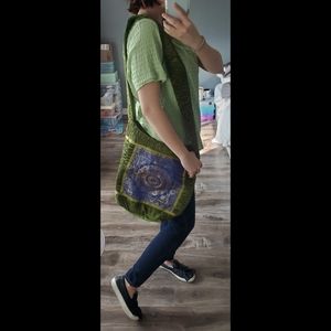 Indian Embroidered Cotton / Satin Chartreuse Green Shoulder Tote Purse